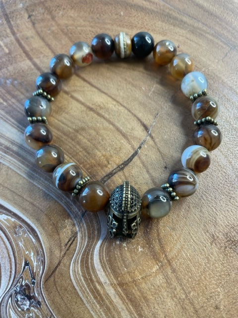 Helmet Bracelet and Agate beads or Hawkeye Beads