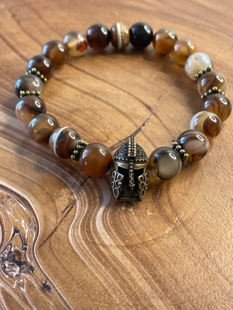 Helmet Bracelet and Agate beads or Hawkeye Beads