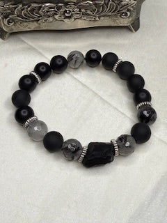 Black Onyx with spotted white Beads and Shungite