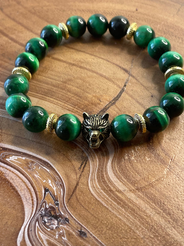 Wolf and Green Tiger Eye Bracelet and or Set