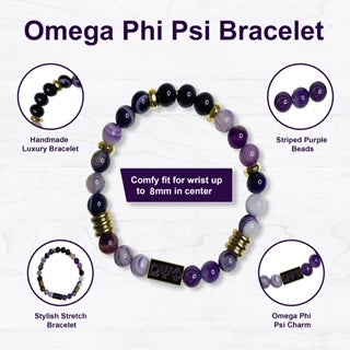 Omega Psi Phi Fraternity Bracelet with Charm Omega and 1911 Charm Purple Agate beads