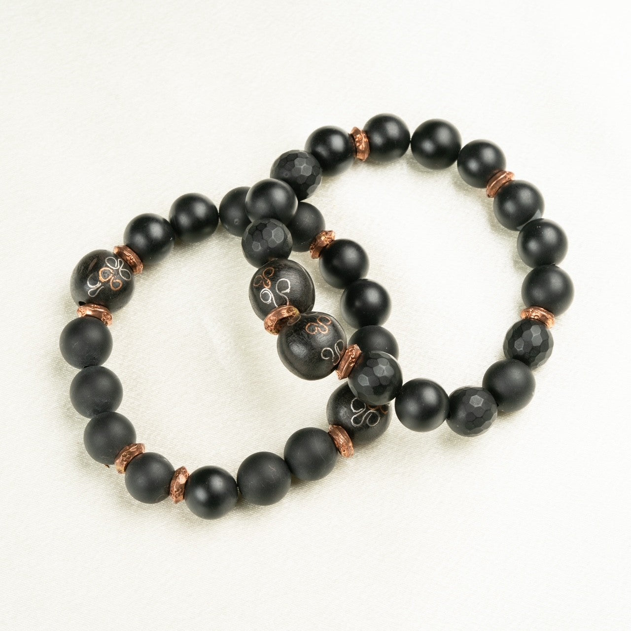 Unisex Bracelet with Rare Center Onyx Beads with Rose findings-Designer Collection