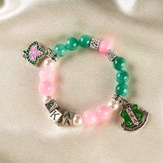 AKA Bracelets with Rose and Green Quartz with Charms