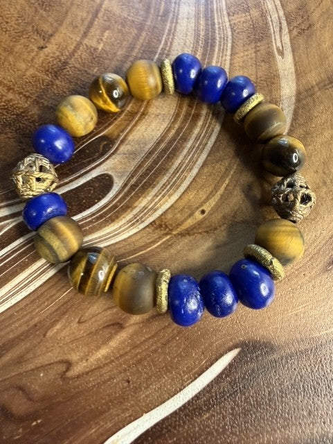 Blue Beads and Tiger Eye Bracelet