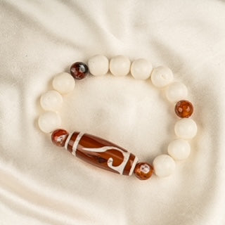 Red Striped Agate Bracelet with White Jade