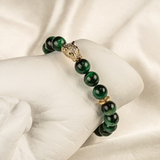 Gold panther with Green Tiger Eye Bracelet