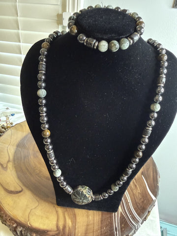 Hawkeye and GunMetal Beaded Necklace Set