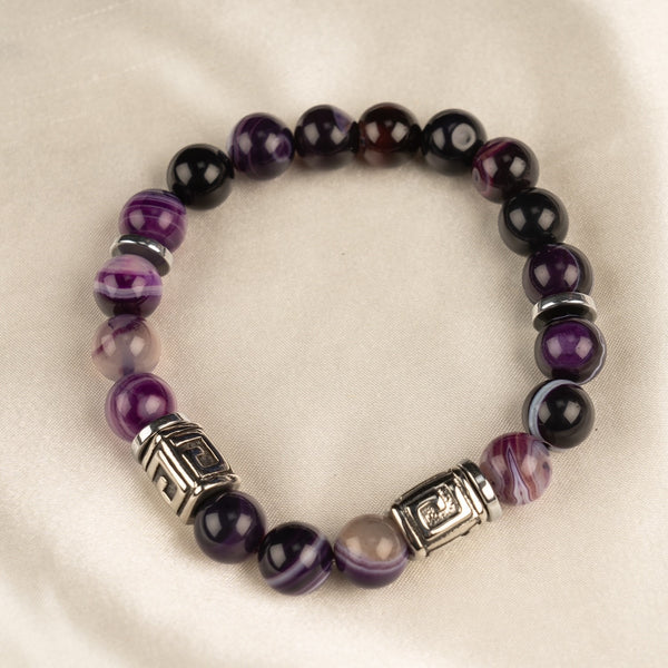 Men's bracelet with Purple Agate beads and Silver findings