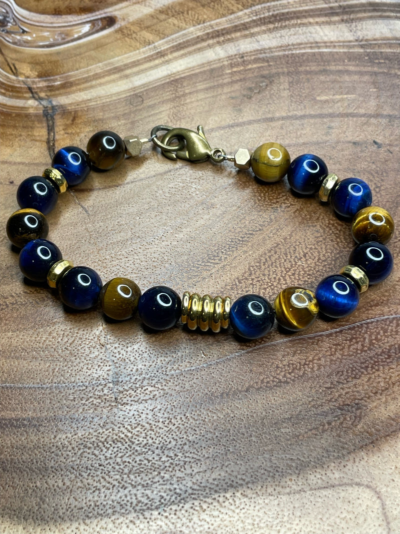 Blue and Brown Tiger Eye Bracelet with Clasp
