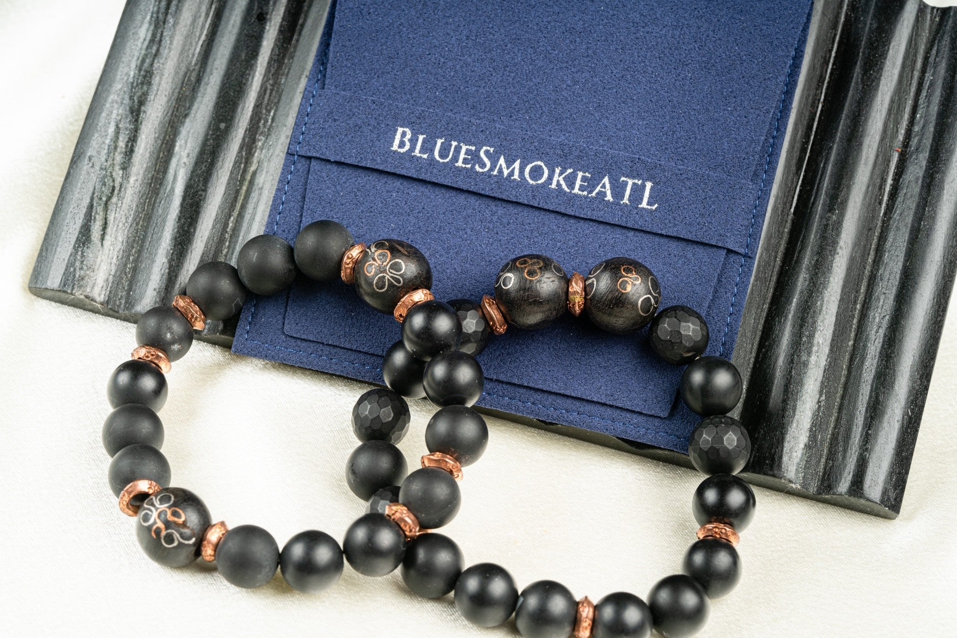 Unisex Bracelet with Rare Center Onyx Beads with Rose findings-Designer Collection