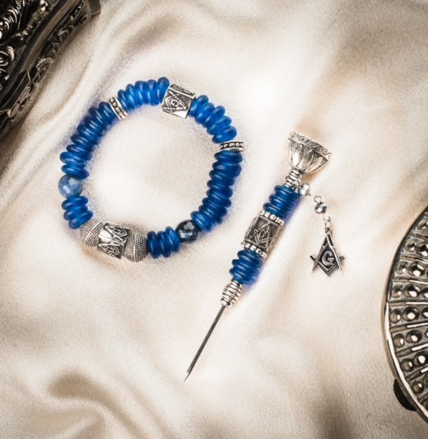 Handmade Masonic Bracelet with Sea Glass and 2 Masonic Beads