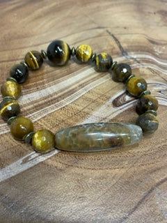 Brown Striped Agate and Tiger Eye Bracelet