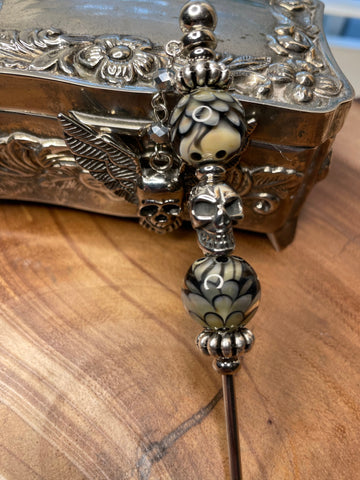 Hand Blown Beaded Black Skull