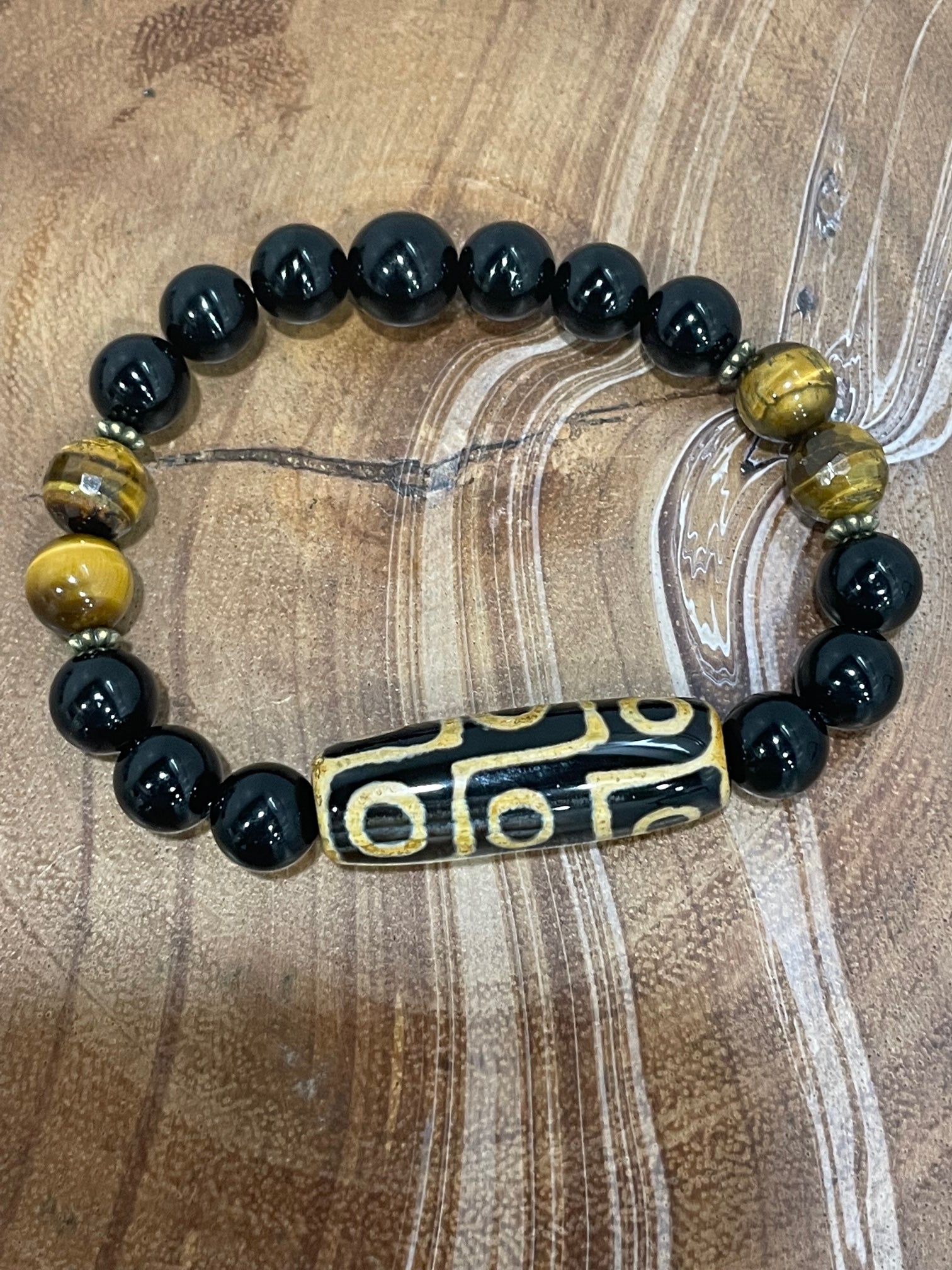 Black Onyx and Brown Tiger Eye Bracelet