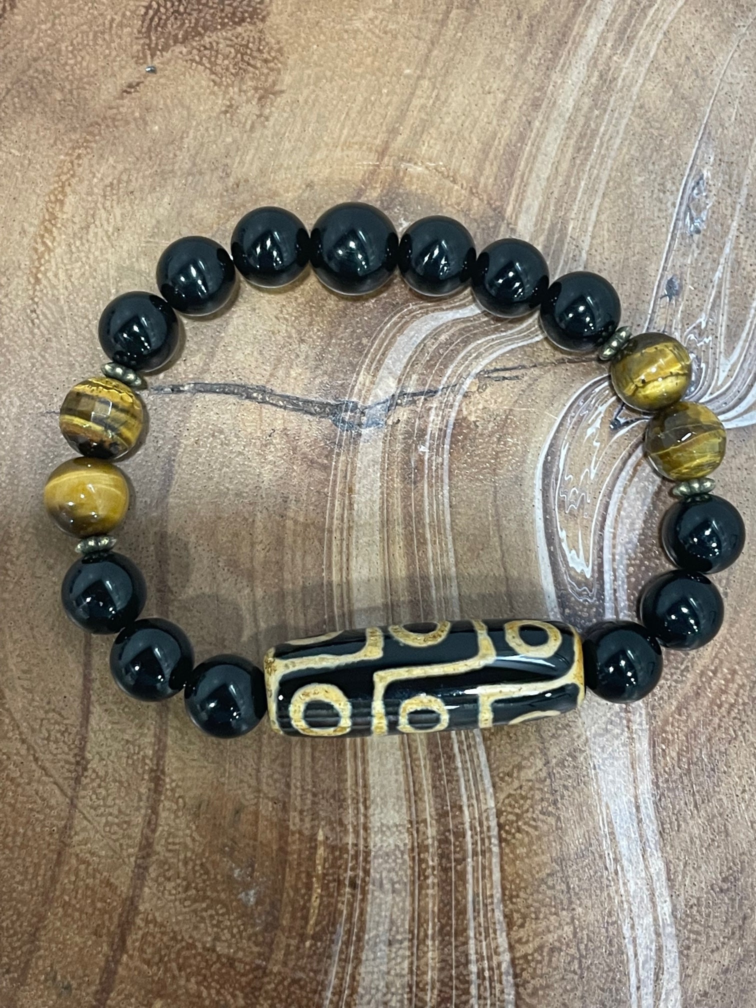 Black Onyx and Brown Tiger Eye Bracelet