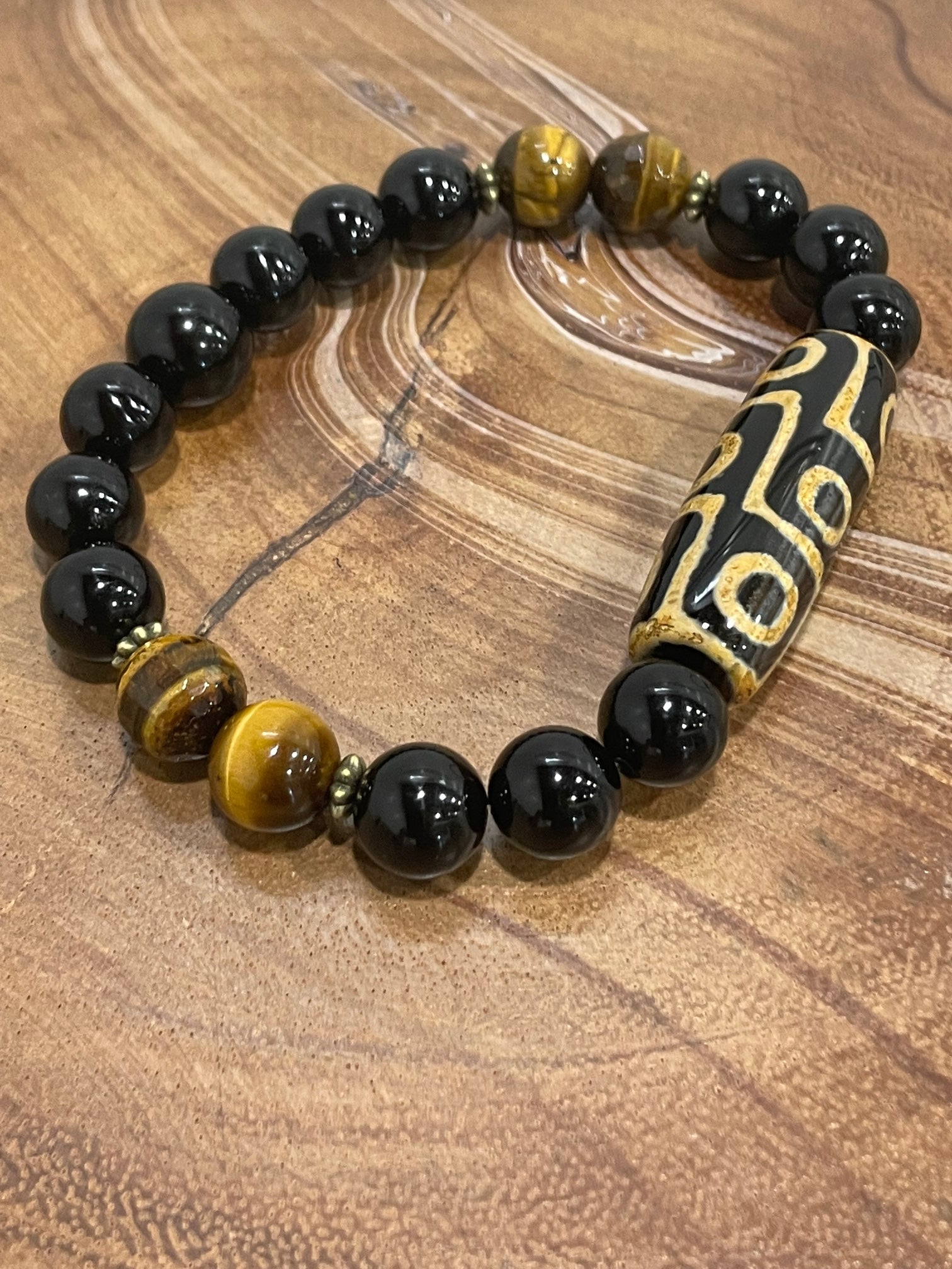 Black Onyx and Brown Tiger Eye Bracelet