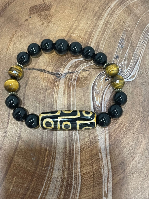 Black Onyx and Brown Tiger Eye Bracelet