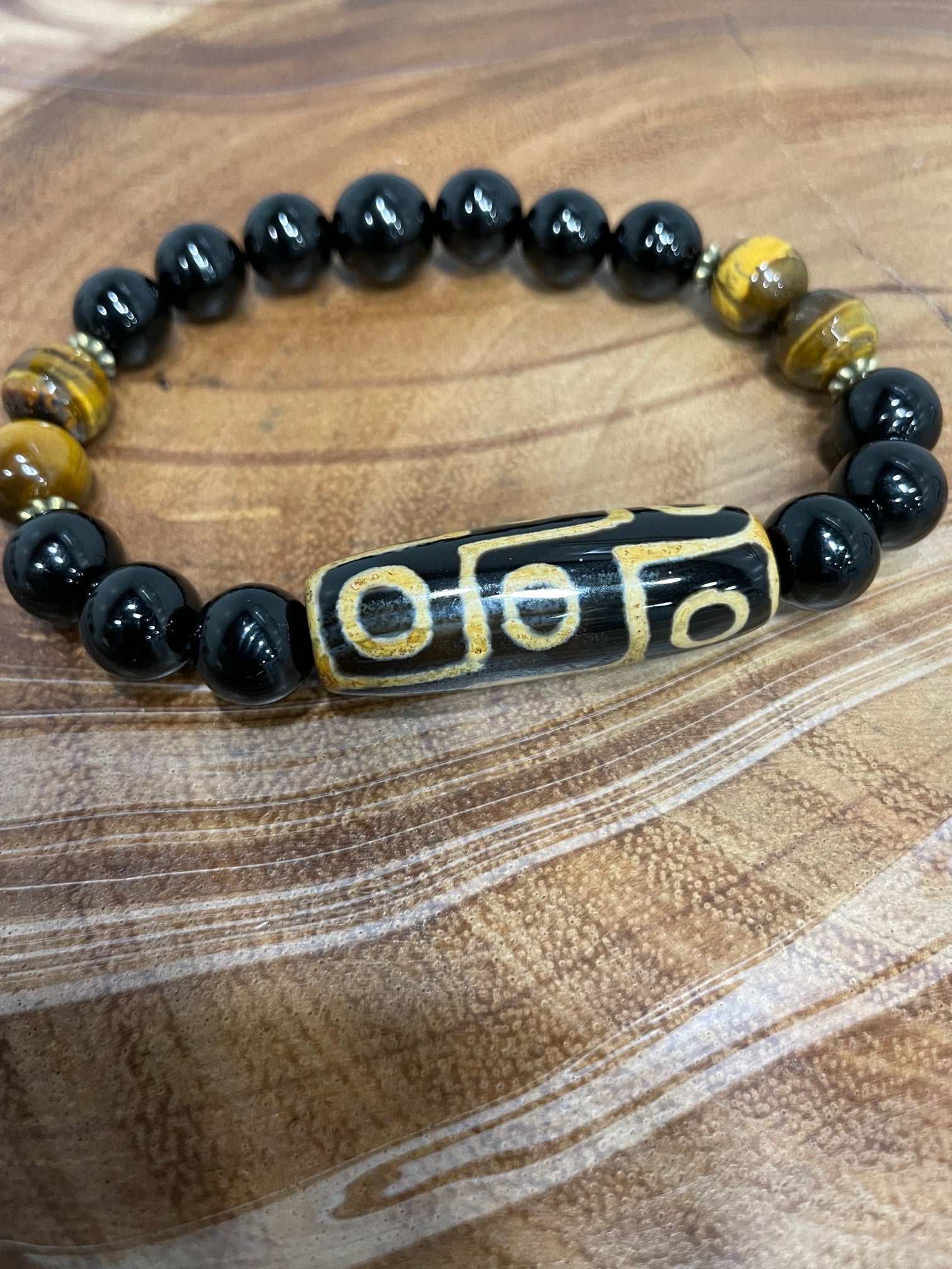 Black Onyx and Brown Tiger Eye Bracelet