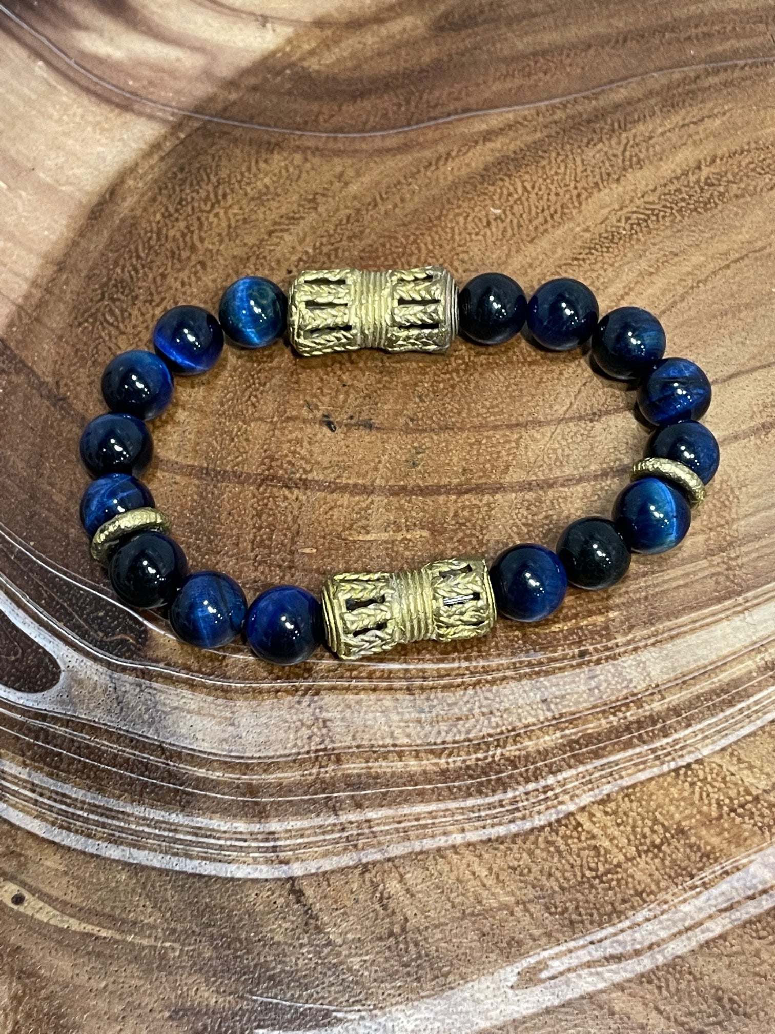 Blue Tiger Eye with Gold Accents Bracelet
