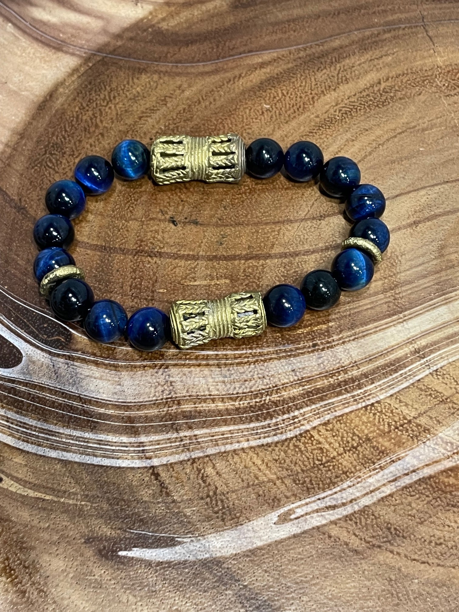 Blue Tiger Eye with Gold Accents Bracelet