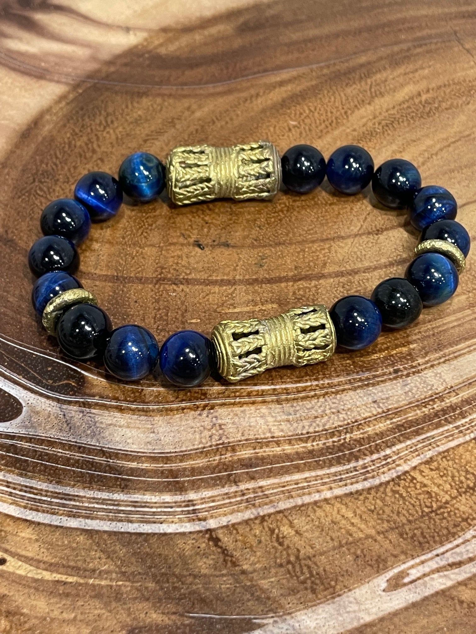 Blue Tiger Eye with Gold Accents Bracelet