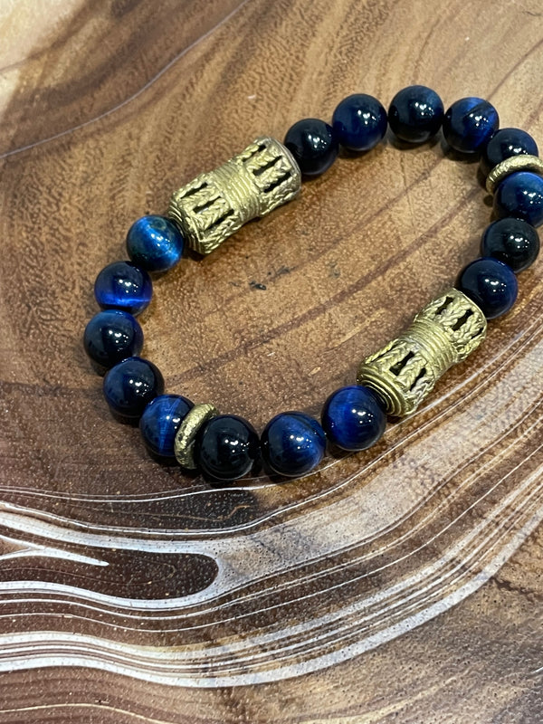 Blue Tiger Eye with Gold Accents Bracelet
