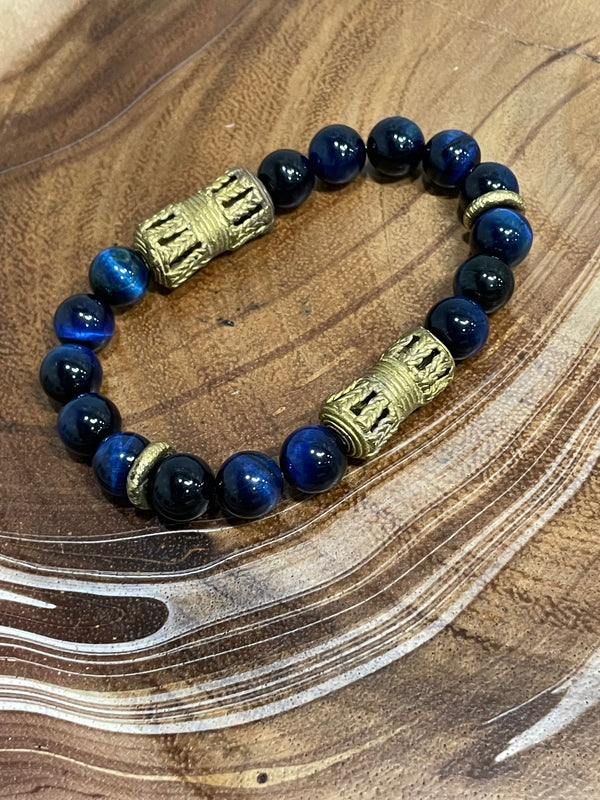 Blue Tiger Eye with Gold Accents Bracelet