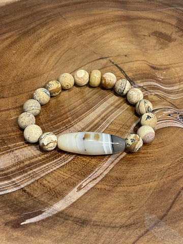 Agate Center Stone with Picture Jasper Beaded Bracelet