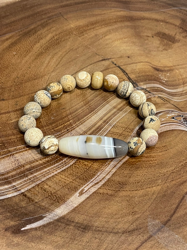Agate Stone with Picture Jasper Beads Bracelet