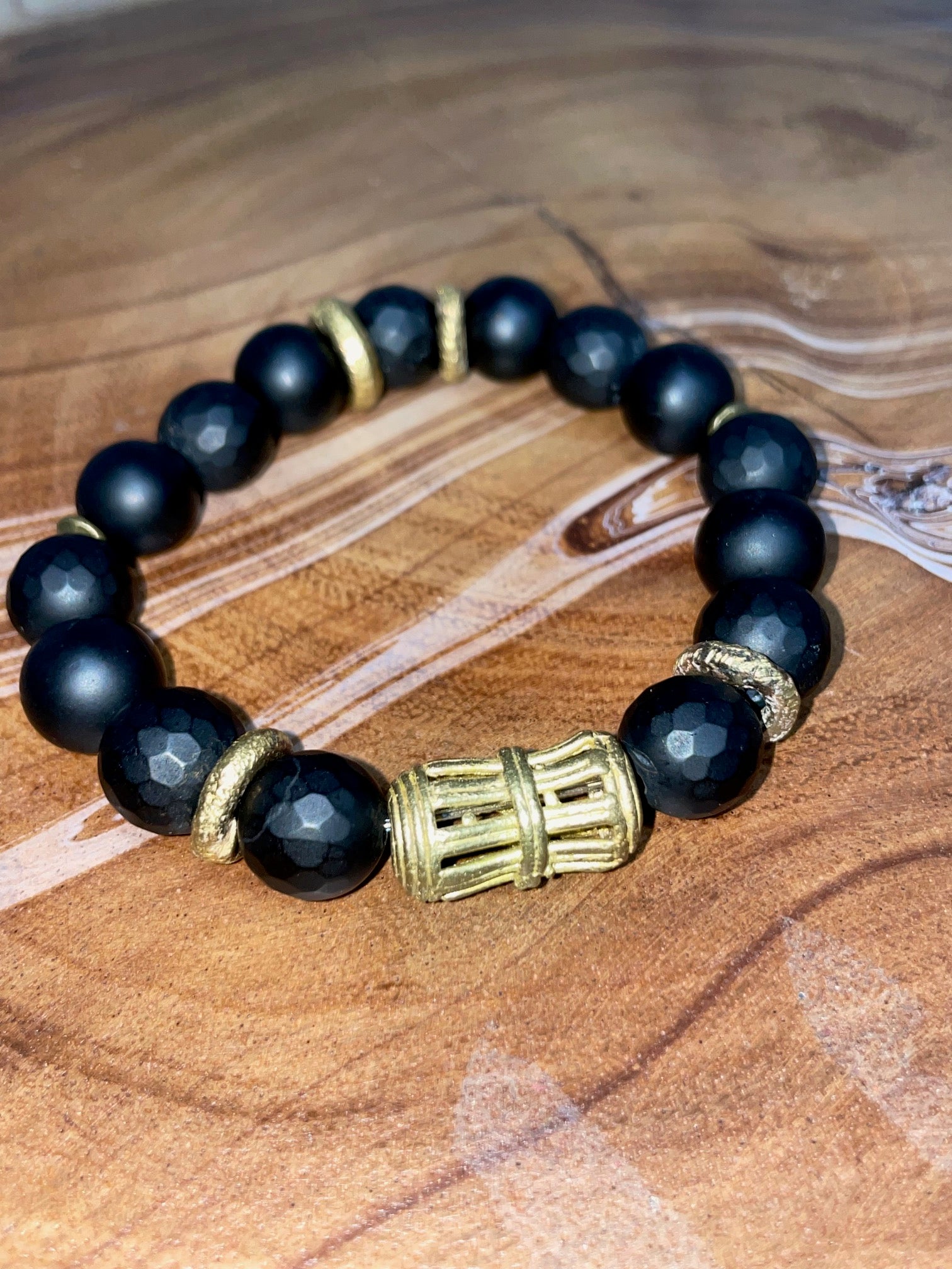 Black Onyx with Wood & Gold Accents