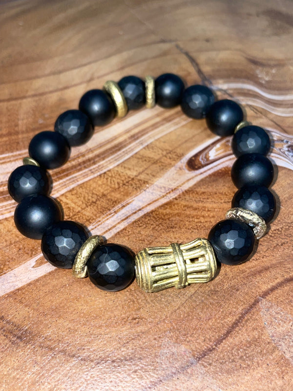 Black Onyx with Wood & Gold Accents