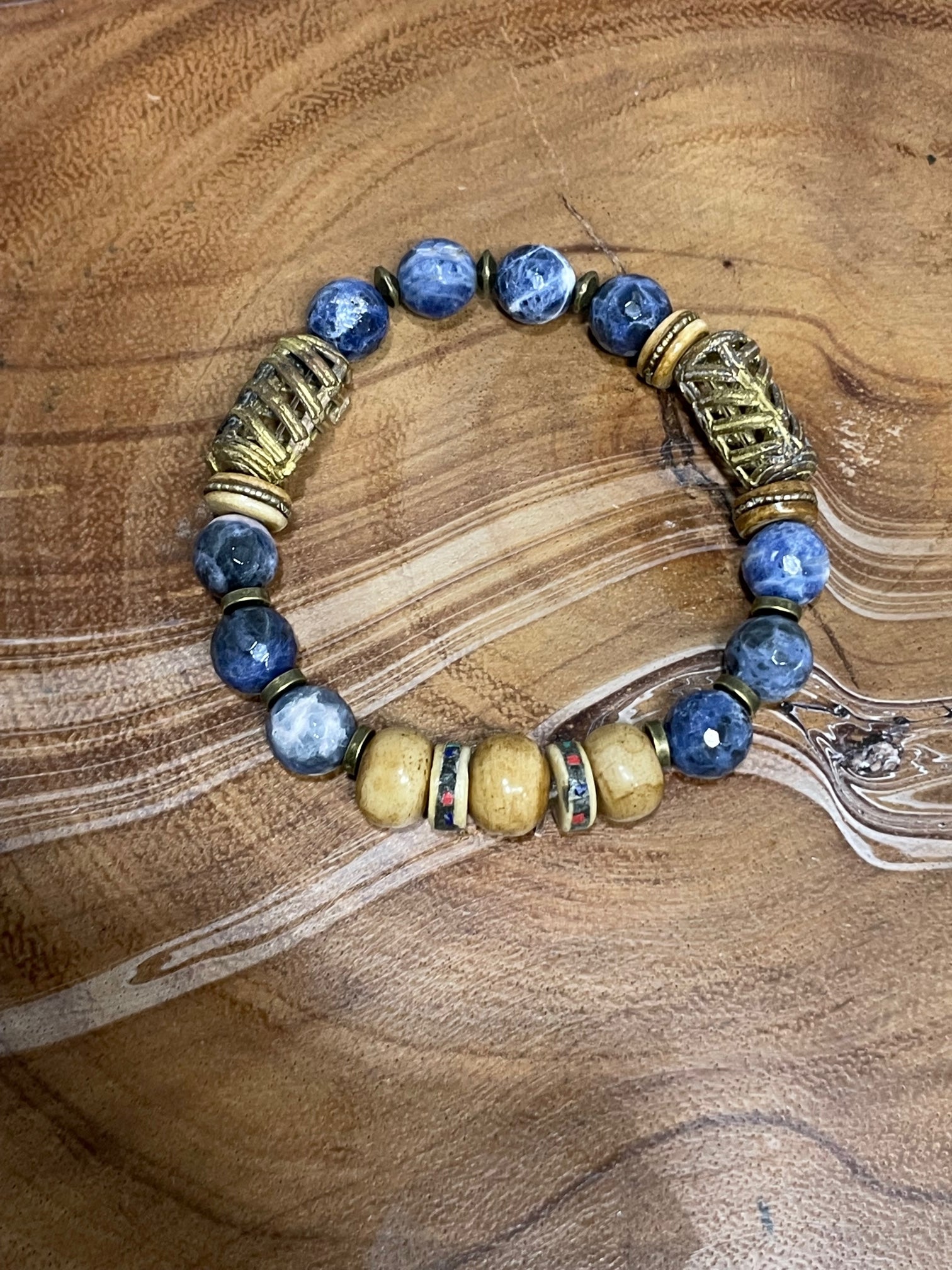 Blue Soladite with wood accents Bracelet
