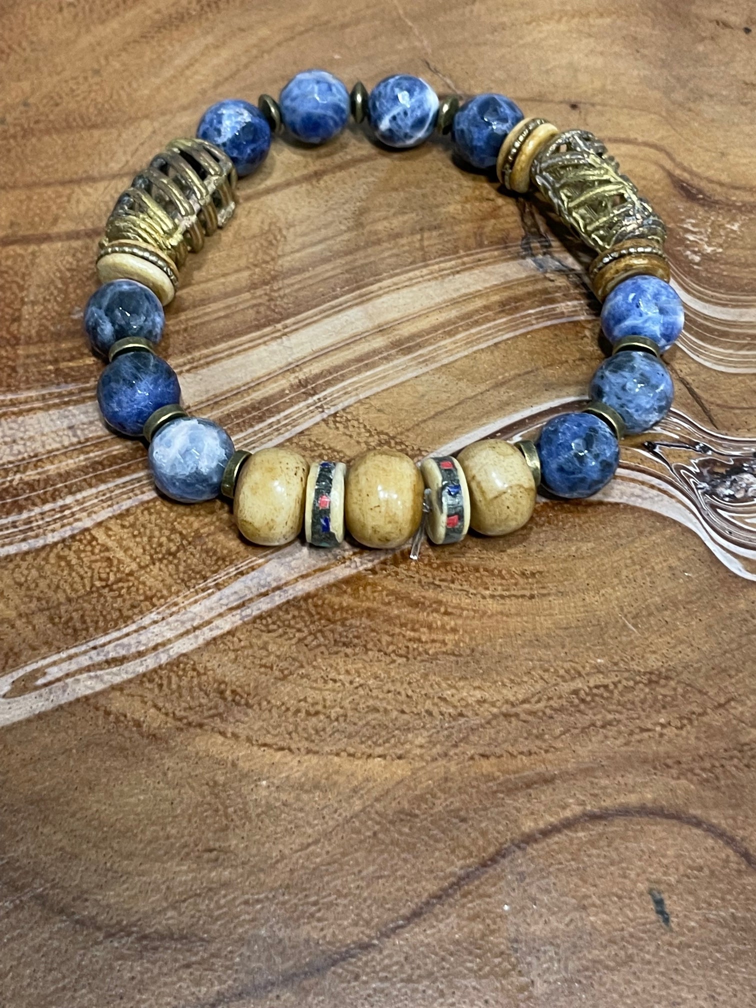 Blue Soladite with wood accents Bracelet