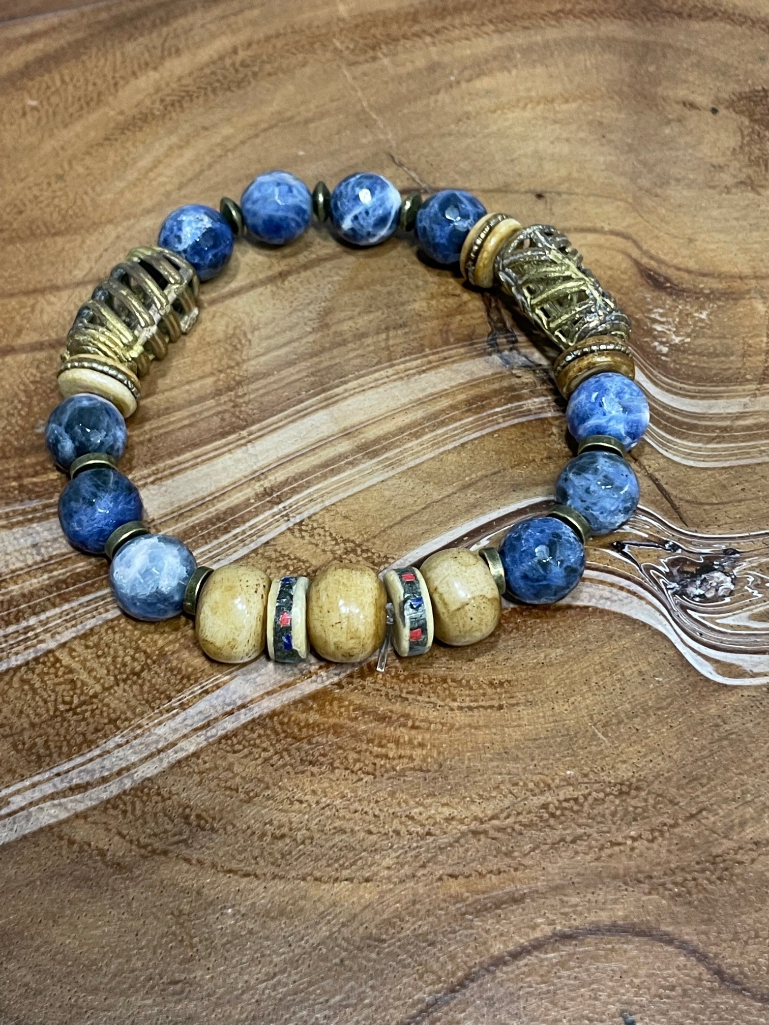 Blue Soladite with wood accents Bracelet