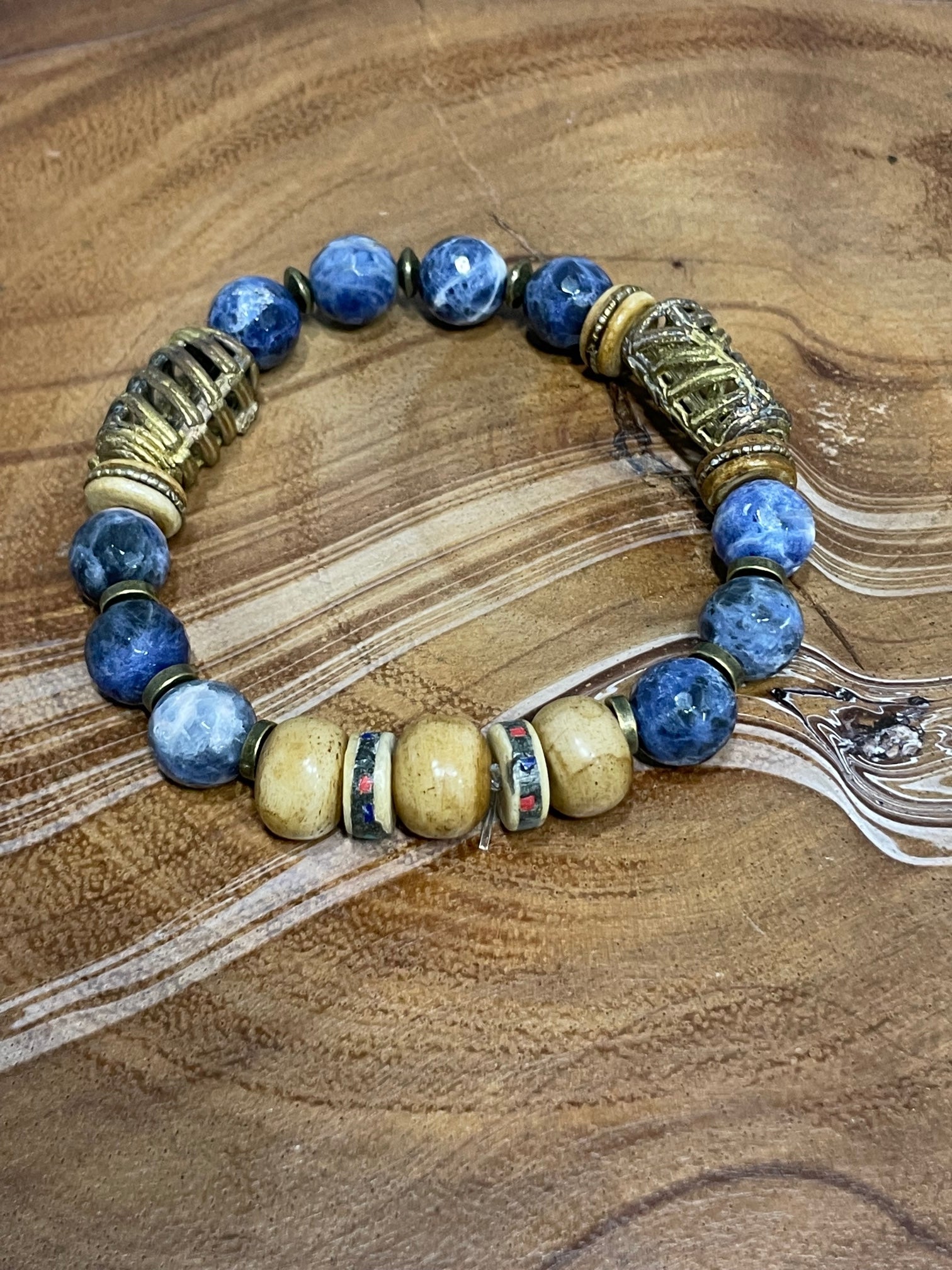 Blue Soladite with wood accents Bracelet