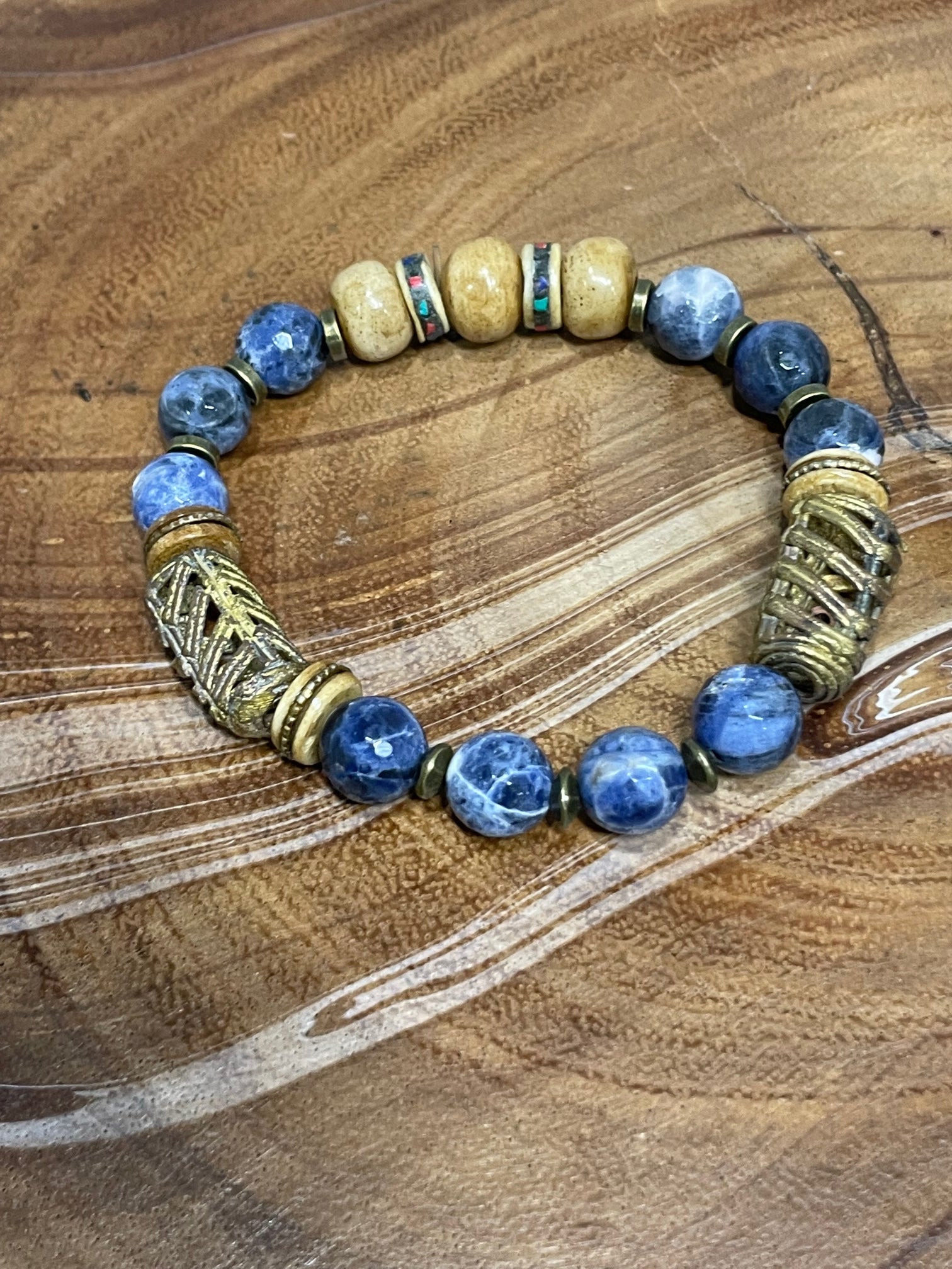 Blue Soladite with wood accents Bracelet
