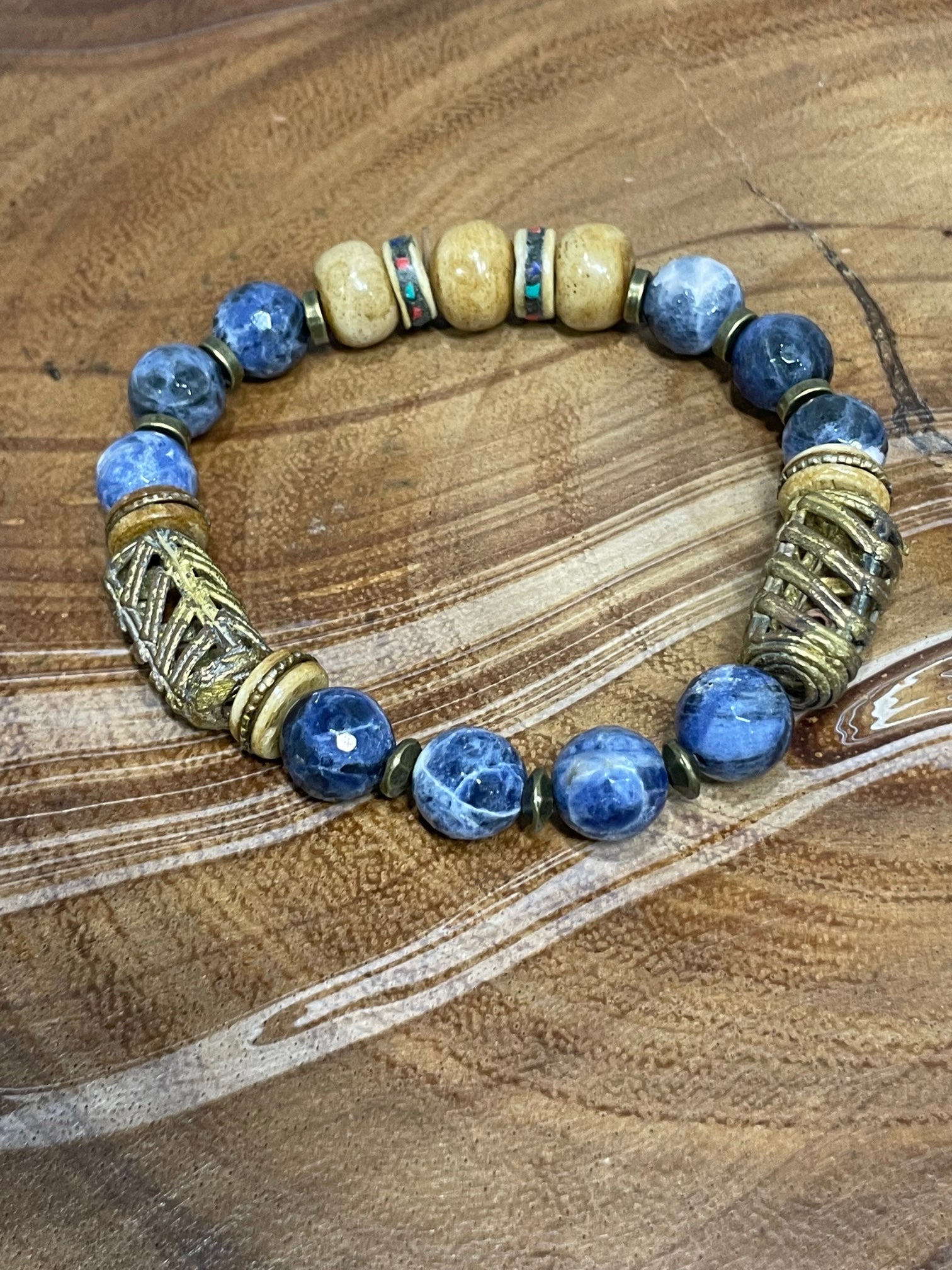 Blue Soladite with wood accents Bracelet