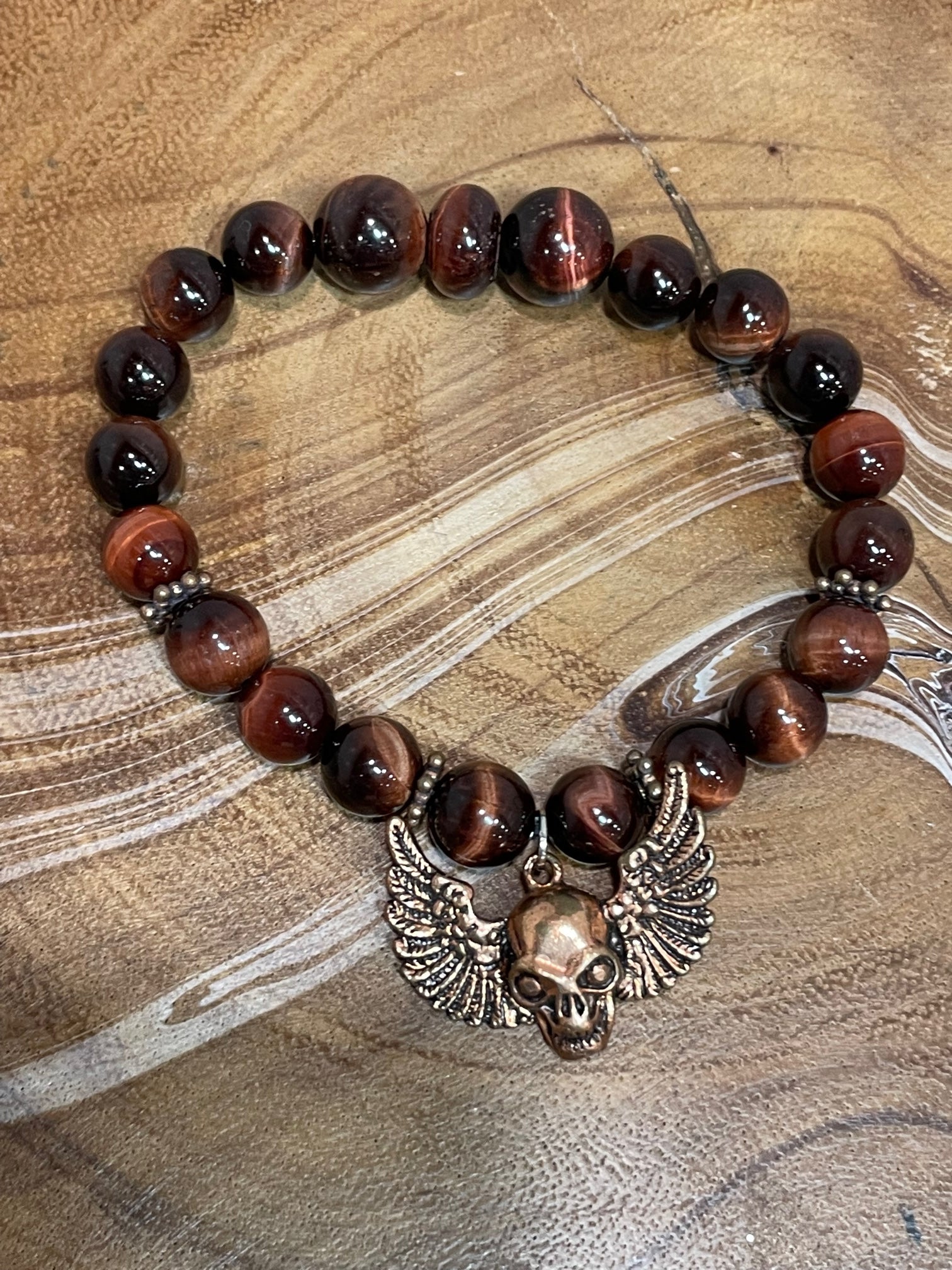 Winged Skull with Red Tiger Eye Bracelet